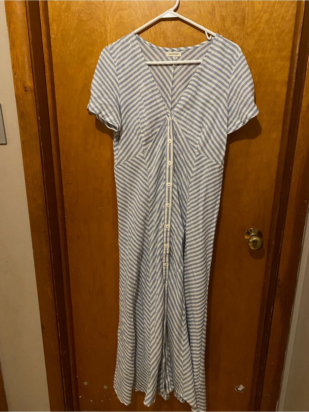 Max Studio Light Blue & White Striped Button-Front Maxi Dress